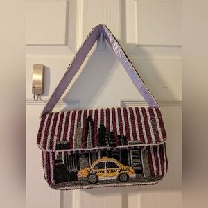 Viral Beaded Cityscape Handbag with Taxi Design